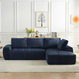 Sectional Sofa L-Shape Faux Fur Dark Blue 4 Seat Sleeper No Assembly