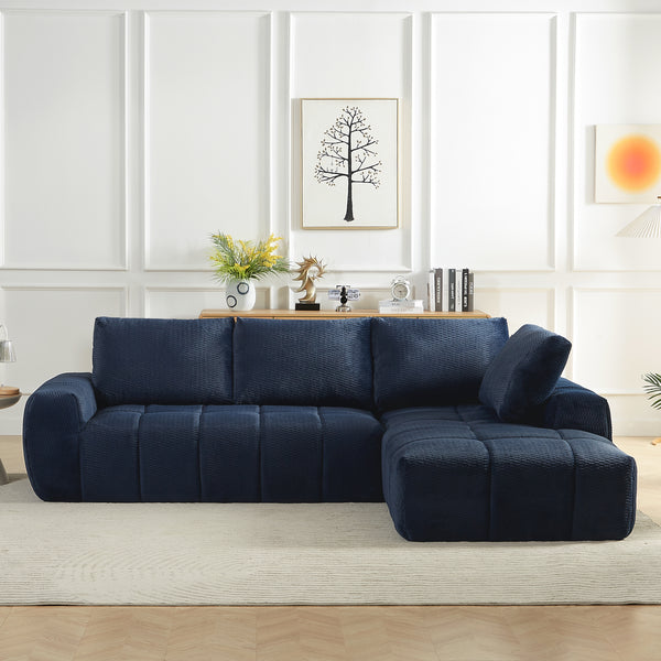 Sectional Sofa L-Shape Faux Fur Dark Blue 4 Seat Sleeper No Assembly