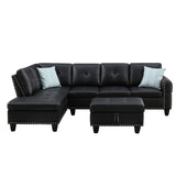 Faux Leather Sofa with Ottoman Black 98"