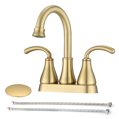 2-Handle Bathroom Sink Faucet with Pop-up Drain Brushed Gold