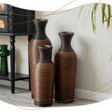 Hand-Woven PVC Rattan Vases, Set of 3 Brown Floor Vases for Home Decor