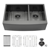 Gunmetal Black Farmhouse Double Bowl Stainless Steel Sink 33x21x10