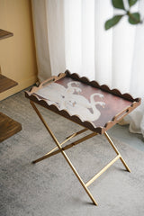 Brown MDF Side Table with Swan Motif Iron Base 23.5x15.5x24