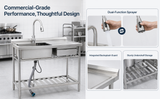 Utility Sink with Faucet, Stainless Steel, Single Bowl with a Storage Drawer