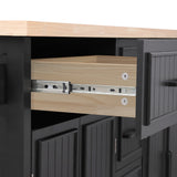 K&K 56.5'' Kitchen Island with Drop Leaf, Power Outlet, Embossed Vertical Stripe