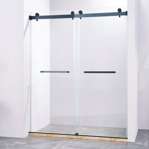 Frameless Double Sliding Shower Door 56-60"W x 75"H Matte Black