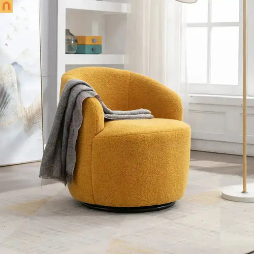 Accent Chair Barrel Swivel Teddy Fabric Yellow 25in 250 lb