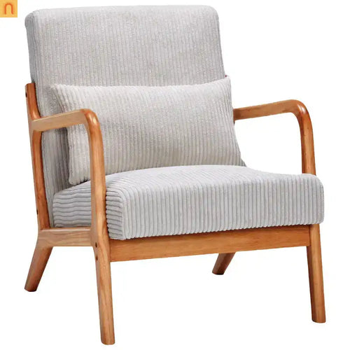 Accent Chair Mid Century Modern Polyester Beige Rubberwood 28.74in