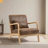 Accent Chair Mid-Century Fabric Brown Cotton Fill Wood Frame 250 lb