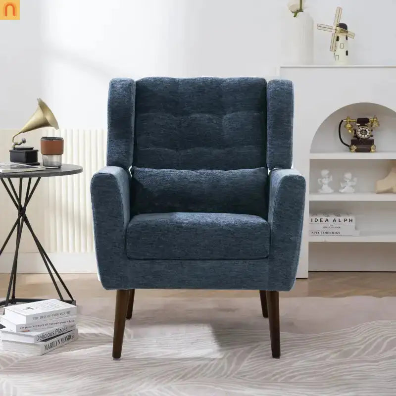 Accent Chair Modern Chenille Dark Blue 28in Waist Pillow 275 lb