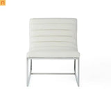 Accent Chair PU Leather White Chrome Legs Roll-Back 27in