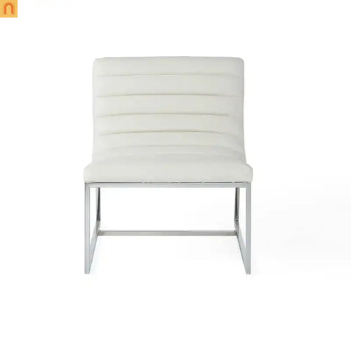 Accent Chair PU Leather White Chrome Legs Roll-Back 27in
