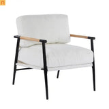 Accent Chair Modern Metal Frame Wood Armrests Beige Foam 27in