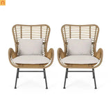 Outdoor Chair PE Rattan Beige Steel Frame Set of 2 37.25in