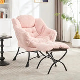 Accent Chair Lounge Flannelette Pink with Ottoman Steel Frame 250 lb