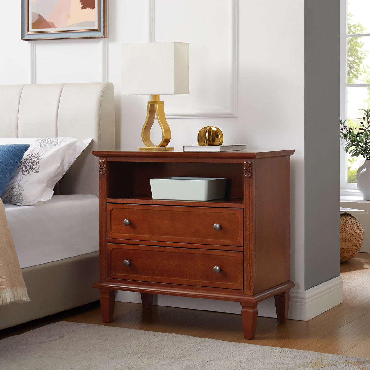 Solid Wood Nightstand Walnut