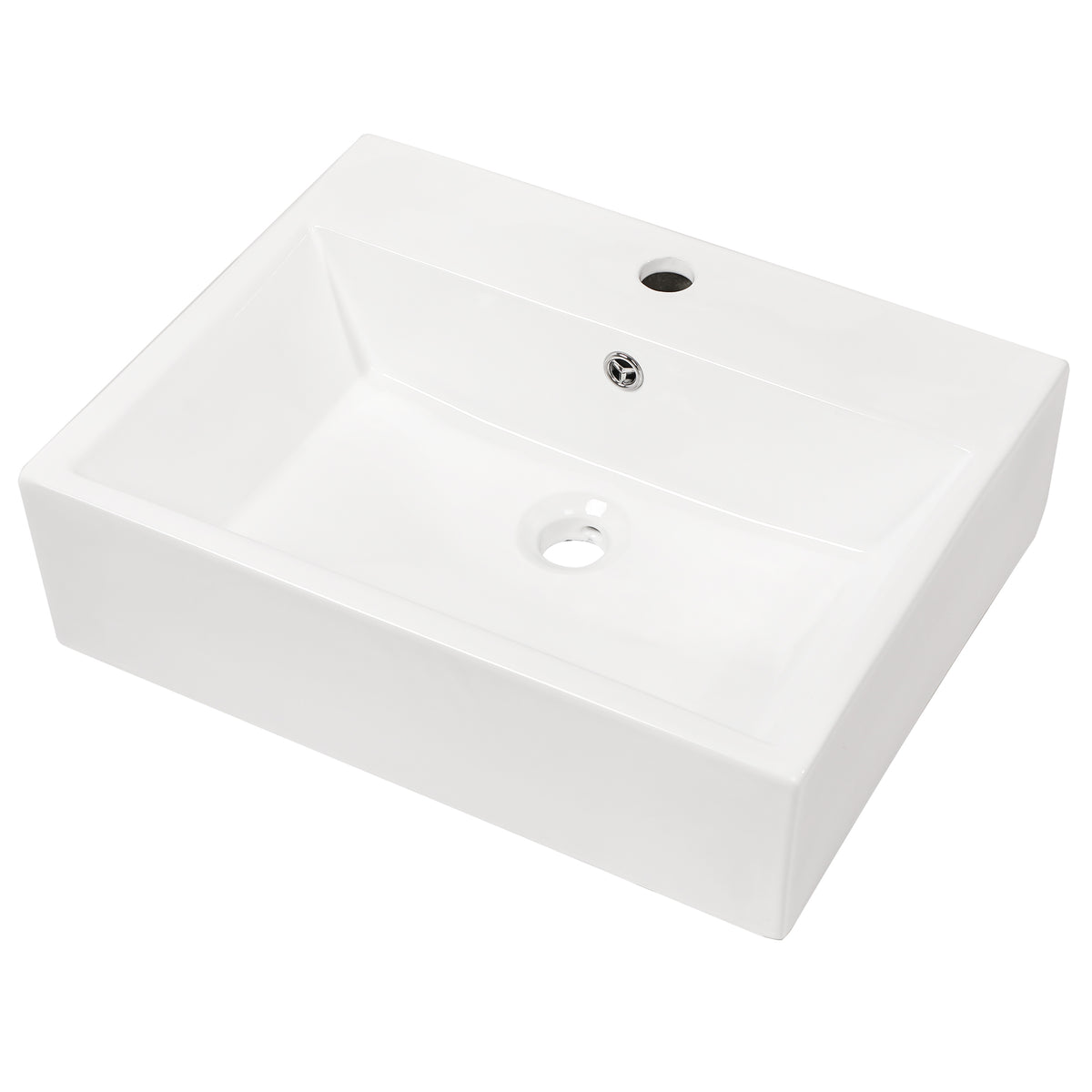 Modern Ceramic Rectangular Wall Mounted Bathroom Sink with Faucet Hole & Overflo
