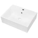 Modern Ceramic Rectangular Wall Mounted Bathroom Sink with Faucet Hole & Overflo