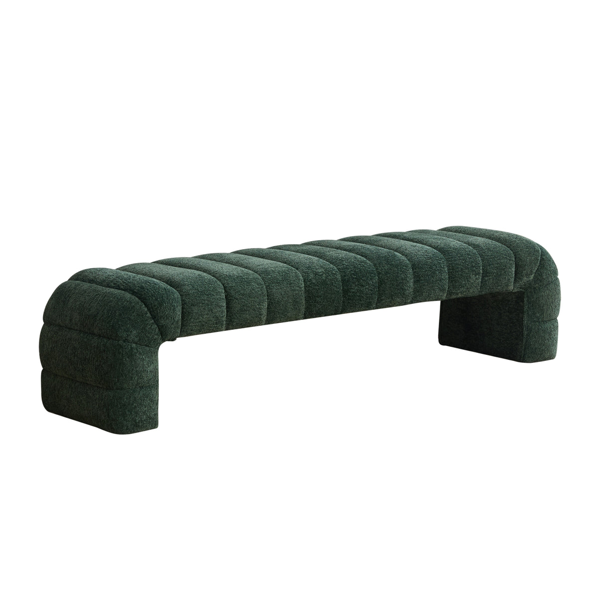 Modern Upholstered Armless Bed Bench with Channel Tufting in Green Chenille, 69.
