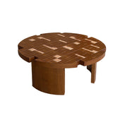 Round Engineered Wood Coffee Table Brown/Yellow