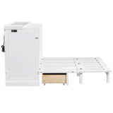 Farmhouse Style Solid Pine Murphy Bed Chest Cube with Charging Station and Storage Drawer, Full, White