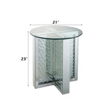 Round End Table - Mirrored - Faux Crystal Inlay - Tempered Glass Top