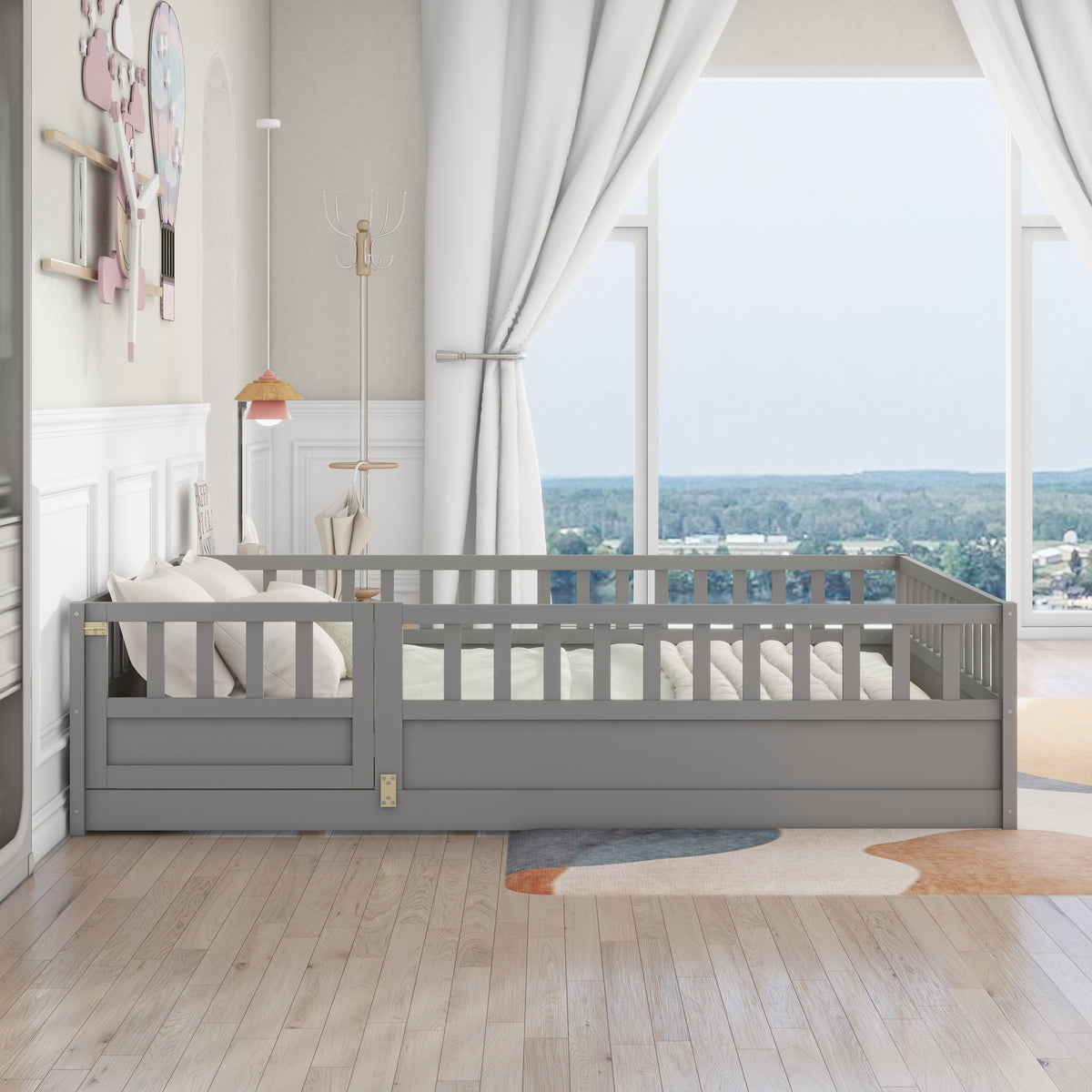 Full Pine Bed Frame Grey