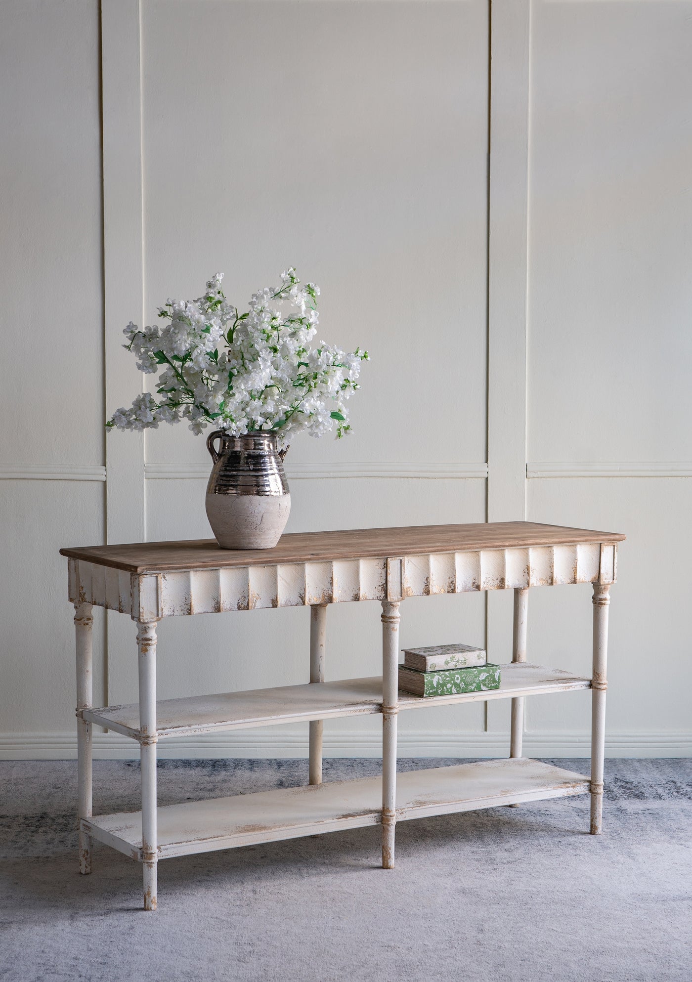 Three-Tiered Wooden Console Table 63x19.5x35.5 White Beige