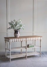 Three-Tiered Wooden Console Table 63x19.5x35.5 White Beige