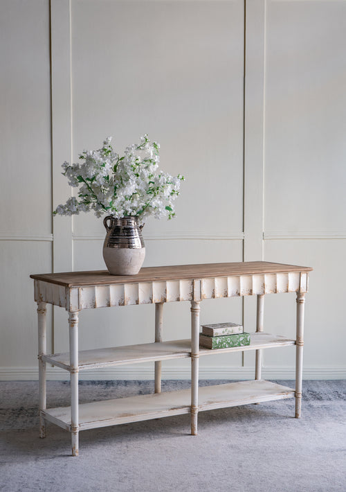 Three-Tiered Wooden Console Table 63x19.5x35.5 White Beige