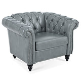 Accent Chair Contemporary PU Leather Gray Birch Legs 39x32x28 In 220 LB