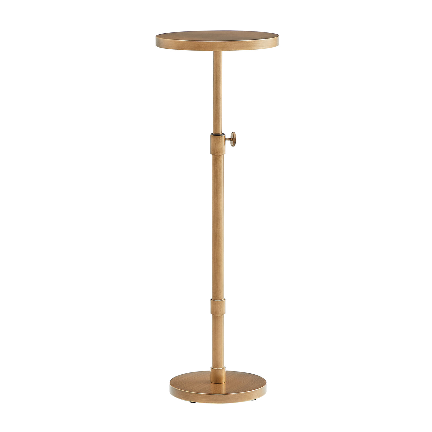 Antique Brass Adjustable Height Round Pedestal Side Table