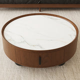 Round Solid Wood Coffee Table with Storage Bouguer Walnut/Brown