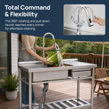 Utility Sink with Faucet, Stainless Steel, Single Bowl with a Storage Drawer