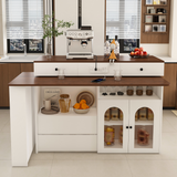 Kitchen Island with Extendable & Rotating Table, MDF with Walnut Veneer Retro De