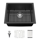 Quartz Kitchen Sink - 21" x 18" x 9.65" Black granite composite undermount bar