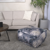 Large Square Pouf Gray Velvet Flower Print 24x24 inches