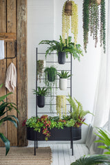 Black Multi-Tiered Plant Stand 32x14x60 with Buckets Trough