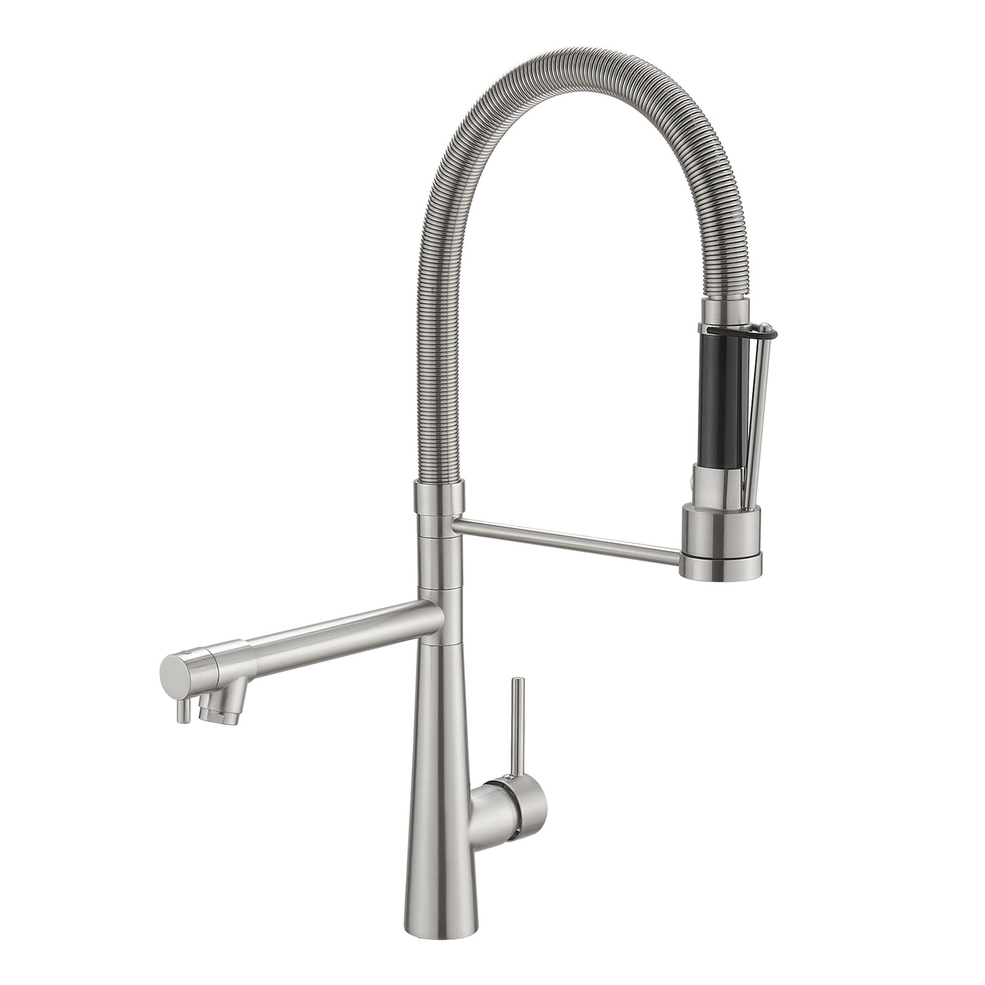 Brushed Nickel Pull Down Kitchen Faucet 360 Swivel Dual Outlet