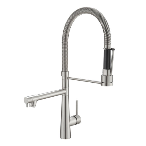 Brushed Nickel Pull Down Kitchen Faucet 360 Swivel Dual Outlet