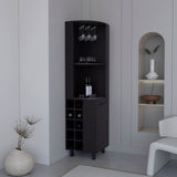 70" Tall Corner Bar Cabinet Black Wengue Wine Bottle Storage