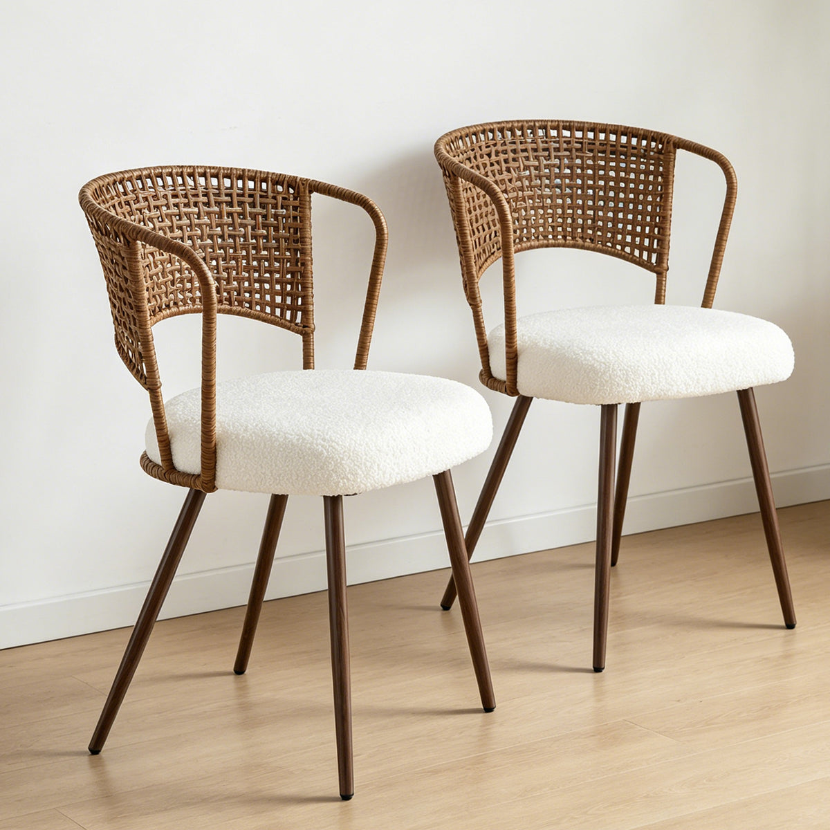 Set of 2 Metal Dining Chair Beige/Dark Walnut