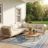 Outdoor Sectional Set Acacia Wood Rope L-Shape Beige 6 Piece