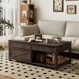 U-Can Lift-Top Coffee Table Hidden Compartment Brown