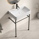 24" Freestanding Bathroom Console Sink Ceramic Basin Stainless Steel Pedestal