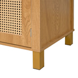 71" Tall Arched Cabinet with Rattan Doors & Adjustable Shelves