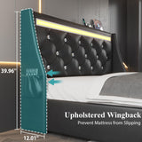 Full Upholstered Platform Bed with Headboard Black