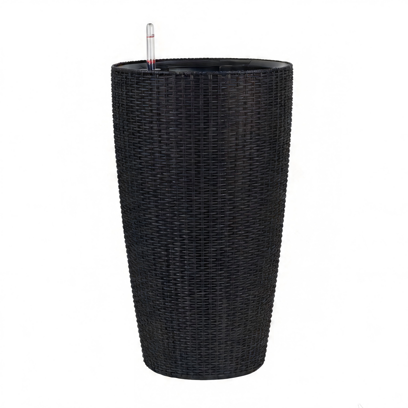 Faux Rattan Tall Planters Set Auto Watering 22 Inch Black