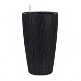 Faux Rattan Tall Planters Set Auto Watering 22 Inch Black