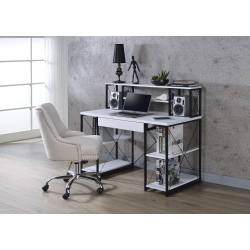 Writing Desk - Wood & Metal Sled Base - White - 47" Top with Drawer
